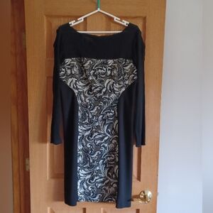 Kay Unger Elegant Black and Silver Patterned Dress